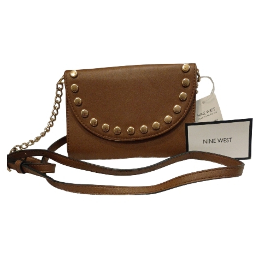NWT Nine West Aleksei Studded Faux Leather Cross-Body Bag